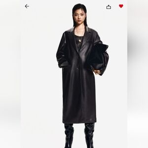 H&M BLOGGER OVERSIZED DOUBLE BREASTED BROWN FAUX LEATHER LONG TRENCH COAT SIZE M